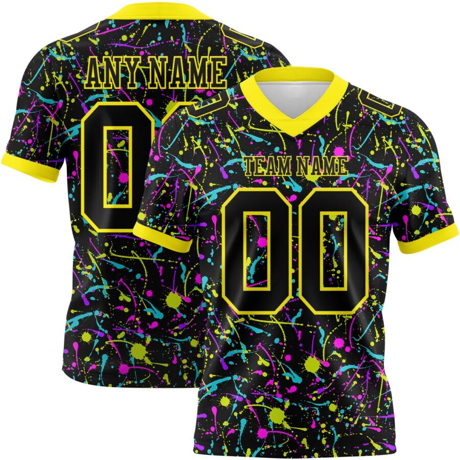 Custom Graffiti Pattern Black-Light Yellow 3D Pattern Splash Authentic Football Jersey