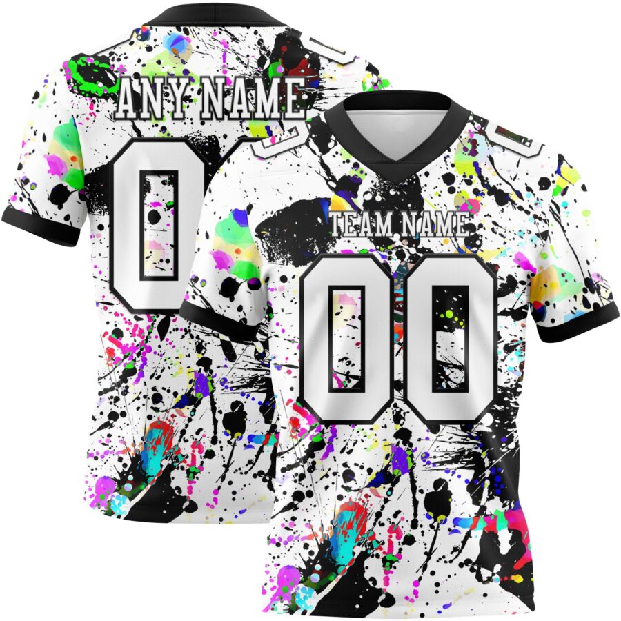 Custom Graffiti Pattern White-Black 3D Pattern Splash Authentic Football Jersey