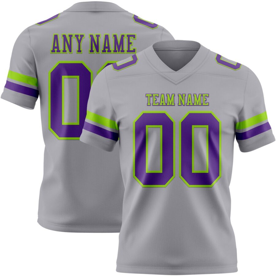 Custom Gray Purple-Neon Green Authentic Football Jersey