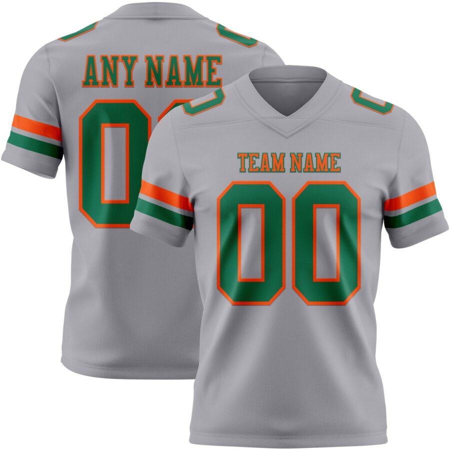 Custom Gray Kelly Green-Orange Authentic Football Jersey
