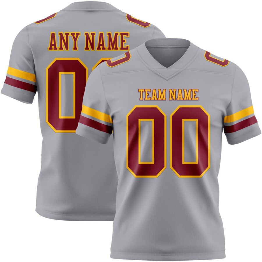 Custom Gray Crimson-Gold Authentic Football Jersey