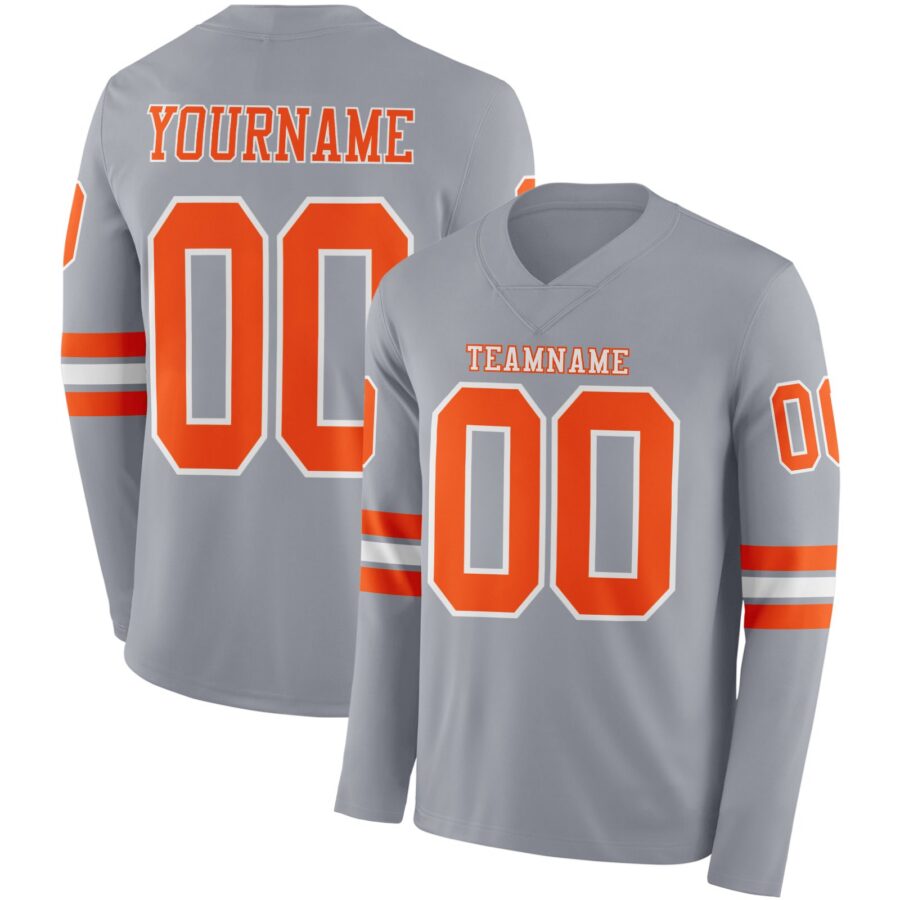 Custom Gray Orange-White Long Sleeve Authentic Football Jersey
