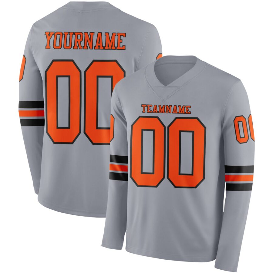 Custom Gray Orange-Black Long Sleeve Authentic Football Jersey